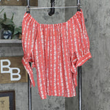 LC Lauren Conrad Woven Button Up Off the Shoulder Blouse Shirt Top Red Floral S