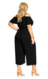 City Chic Plus Size Belted Cold Shoulder Flutter Sleeve Jumpsuit Black 16W