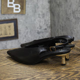 A New Day Womens Samantha Heels Slingback Faux Leather Black / Gold 6.5M