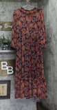 Ny Collection Womens Long Sleeve Mesh Maxi Dress Black Rust Paisley PXL