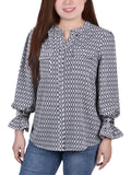 Ny Collection Womens Petites Button Down Crew Neck Blouse White Black Justin LP