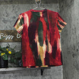 DKNY Abstract Print Logo Embossed T-Shirt P5EHXWNA June Brush Stroke Red Multi S