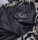 Alex Evenings Embroidered Full Skirt Tie Belt Midi Dress Black / Gold 14