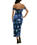 City Studios Womens Printed Off-The-Shoulder Midi Dress 5126AH9AT3 Navy Blue 5/6