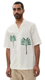 Officine Generale Palm Tree Camp Cuban Embroidered Shirt Ecru Off White S