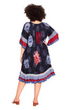 Avenue Womens Plus Size Everyday Crush Border Dress Daybreak Border Blue 18W