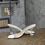 Stuart Weitzman Kristal Block Heel Slide Sandal S0369 Clear / White 9M