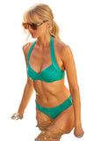 Becca Womens Shirred Underwire Bikini Top Swim 853557 Peacock Blue Green M
