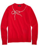 Charter Club Womens Cashmere Bow-Embellished Crewneck Sweater Red S