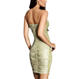 Guess Womens Sleeveless Strapless Solane Gilded Bodycon Mini Dress Gold Multi 12