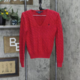 Ralph Lauren Sport Womens Vintage V-Neck Knit Cotton Pullover Sweater Red L