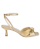 Jewel Badgley Mischka True Kitten Heel Sandals Wrap Strap Gold Yellow 6.5M