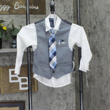 Nautica Sharkskin Vest Shirt Tie and Pants 4-Piece Suit Set Gray Blue Multi 5