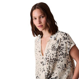 Calvin Klein Womens Printed Chiffon Faux-Wrap Cap-Sleeve Top Light Gray Print M