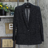 Lucky Brand Womens Textured 1 Button Knit Sweater Blazer Jacket Black / White M
