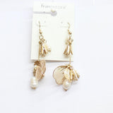 Francesca's Filigree Petal Cluster Flower Dangly Drop Earrings Gold / White 3"