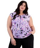 Kasper Keyhole Knit Floral Print Blouse Top Lavender Mist Purple Multi 2X