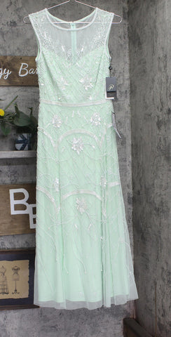 Adrianna Papell Beaded Gown Sleeveless Dress Aloe Mist Green / Ivory 2