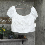 Bar III Eyelet Embroidered Crop Top with Sweetheart Neckline White 16W