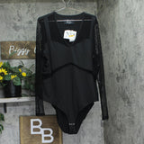 Nina Parker Mesh Panel Long Sleeve Bodysuit 621-CSBS178W Anthracite Black 3X