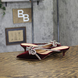 A New Day Gwen Rhinestone Bow Velvet Kitten Heels 94656735 Burgundy Red 6M