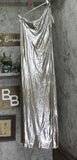 Lauren Ralph Lauren Chiffon One-Shoulder Gown Pewter Brown Silver Foil 10