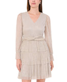 1. State Womens Metallic Crinkled Tiered Fit & Flare Cocktail Dress Silver S