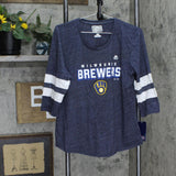 Majestic Milwaukee Brewers Women's 3/4 Sleeve Tri-Blend T-Shirt Blue / White L