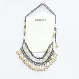 Express Beaded Mini Tassel Fringe Choker Necklace Gunmetal White 16'' + 4"