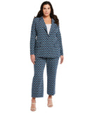 ELLA Rafaella Lined Medallion Print Single Button Blazer Jacket Malibu Blue 3X