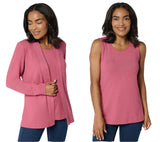 Denim & Co. Heavenly Jersey Collared Long Sleeve Pullover Top Rose Pink L