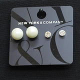 New York & Company Rhinestone Stud Earrings Silver Gray / Off White