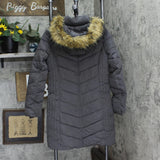 Tommy Hilfiger Womens Faux-Fur-Trim Hooded Chevron Puffer Coat TW8MP280 Gray S