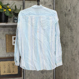 Lands' End Roll Sleeve C-Lin Button Up Shirt 498789-Sample White / Blue Stripe M