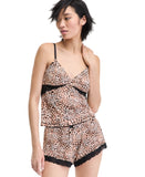 INC International Concepts Lace-Trim Short Pajama Cami Top Cheetah Brown M
