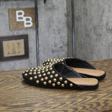 A New Day Womens Channing Studded Slip on Mule Flats Jet Black / Gold 7M