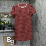 Jessica Howard Womens Petite Tweed Embellished Shift Dress Red / Gold 12P