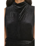 Calvin Klein Womens Velvet Twist Cowl Neck Tie Waist Wide Leg Jumpsuit Black 10