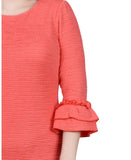 Ny Collection Petite Textured Knit Dress with 3/4 Sleeves Coral Pink PM