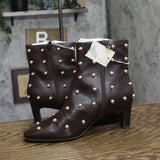 A New Day Wide Width Tigris Low-Shaft Studded Heeled Booties Dark Brown 7.5W