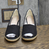 Toms Women's Michelle Wedge Sandal 10017901 Black Canvas 6.5M