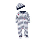 Little Me Baby Boy Sports Clothes 2-Piece Baby Sleeper and Cap Set Blue Multi 3M