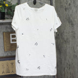 A New Day Embellished Rhinestone Sequin Short Sleeve Mini Shirt Dress White S