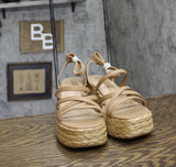 Sun + Stone Womens Finnickk Faux Leather Wedge Sandals 10018626200 Tan Brown 9M