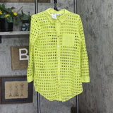 Dotti Womens Cotton Openwork Dot Shirt Swim Cover Up 85287 Citrine Green L