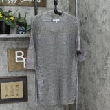 Jennifer Lopez Womens Open Knit Shiny Sweater Gray / Pink Shimmer M