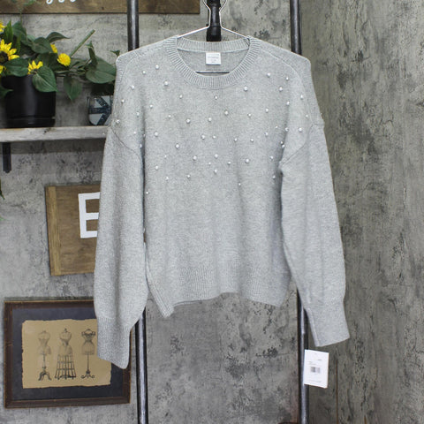 Abercrombie Girls Embellished Pearl Pullover Sweater 43AK32M Gray 17/18