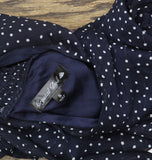 Crystal Doll Printed-Chiffon Short Sleeve Fit Flare Dress Navy Blue / White S