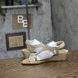 Style & Co. T Strap Elastic Wedge Sandals Platinum Gray / Tan Brown 6.5M