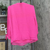 Jm Collection Womens Woven Tie-Sleeve Blouse With Necklace Top Fuchsia Pink L